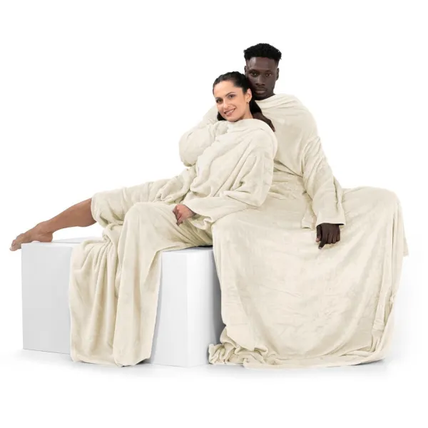 Deka s rukávmi DecoKing Lazy krémová, veľkosť 150x180