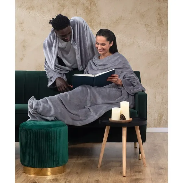 Deka s rukávmi DecoKing Lazy oceľová, veľkosť 170x200