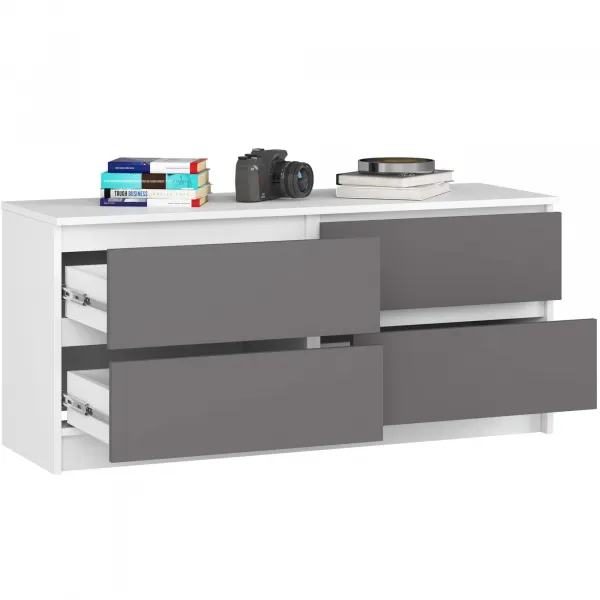 Ak furniture Komoda Kuba 120 cm 4 zásuvky biela/grafit