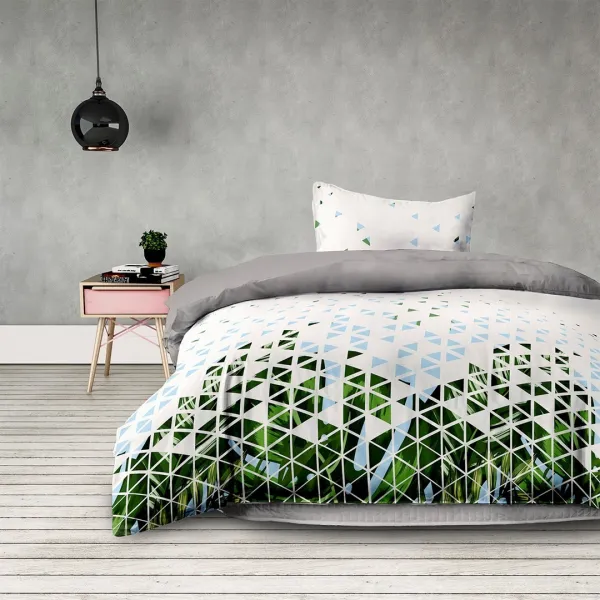 Posteľná bielizeň z mikrovlákna AmeliaHome Basic Tropical bielo-zelená, veľkosť 155x220*2+80x80*2