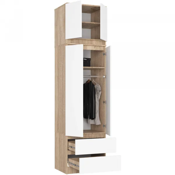 Ak furniture Šatníková skriňa s nástavcom STAR 234 cm biela/dub sonoma