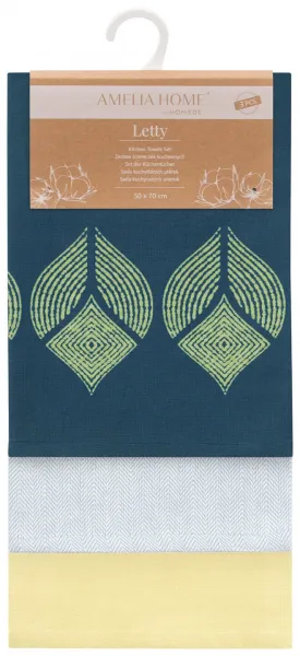 AmeliaHome Súprava kuchynských uterákov Letty Stamp - 3 ks modrá/žltá, veľkosť 50x70