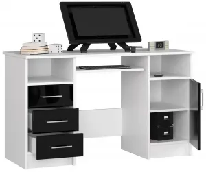 Ak furniture Volně stojící psací stůl Ana 124 cm bílý/černý lesk