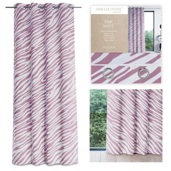 Záves AmeliaHome Fun s priechodkami 140x250 fialový/biely