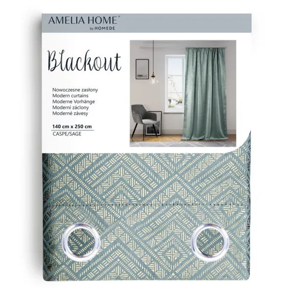 Záves AmeliaHome CASPE s priechodkami 140x250 cm šalviový, veľkosť 140x250