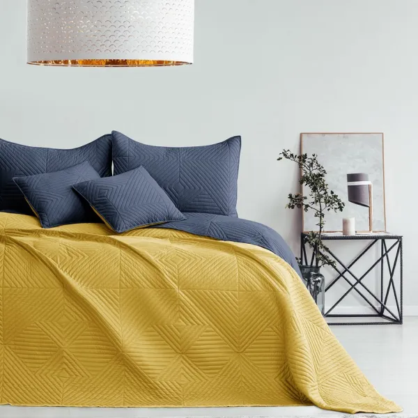 AmeliaHome Prehoz na posteľ Softa tmavomodrý/medový, veľkosť 170x270
