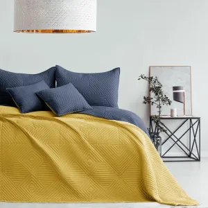 AmeliaHome Prehoz na posteľ Softa tmavomodrý/medový, veľkosť 170x270