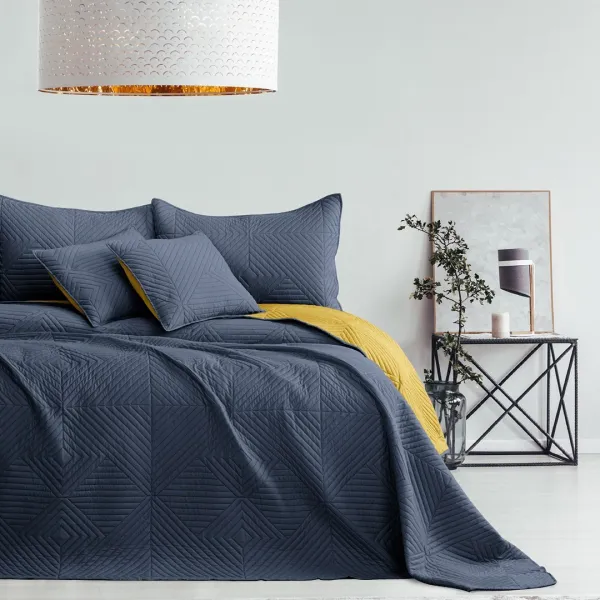 AmeliaHome Prehoz na posteľ Softa tmavomodrý/medový, veľkosť 170x270
