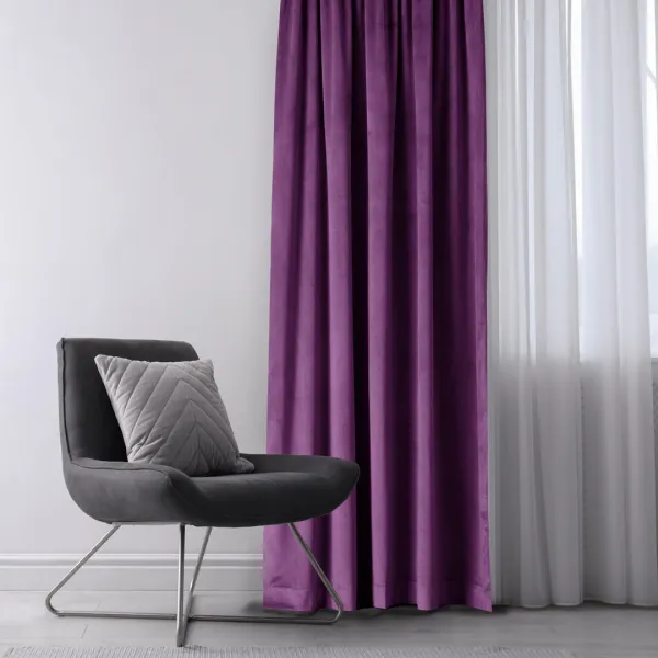 Záves AmeliaHome Velvet s priechodkami slivkový, veľkosť 140x245