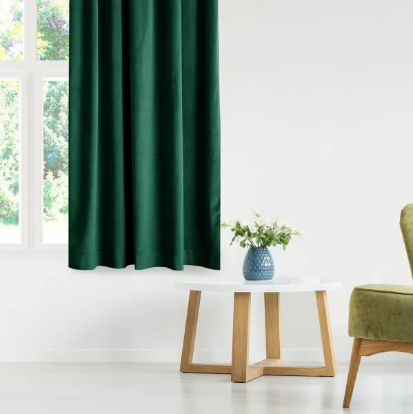 Záves AmeliaHome Velvet s priechodkami tmavozelený, veľkosť 140x270