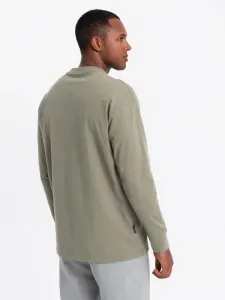 Klasické pánske tričko s dlhým rukávom khaki