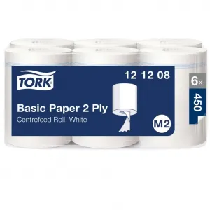 Papierové utierky v rolke so stred. odvíjaním 2-vrstv. TORK biele M2, návin 121,5 m (6 ks)