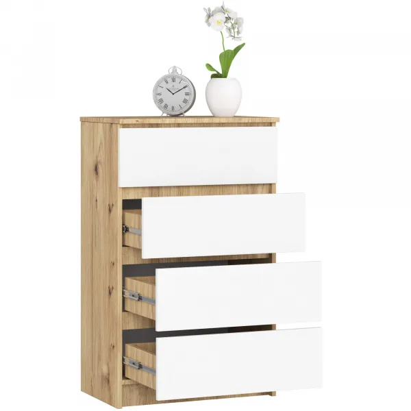 Ak furniture Komoda Kuba 60 cm - 4 zásuvky dub artisan/biela