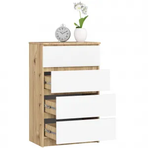 Ak furniture Komoda Kuba 60 cm - 4 zásuvky dub artisan/biela