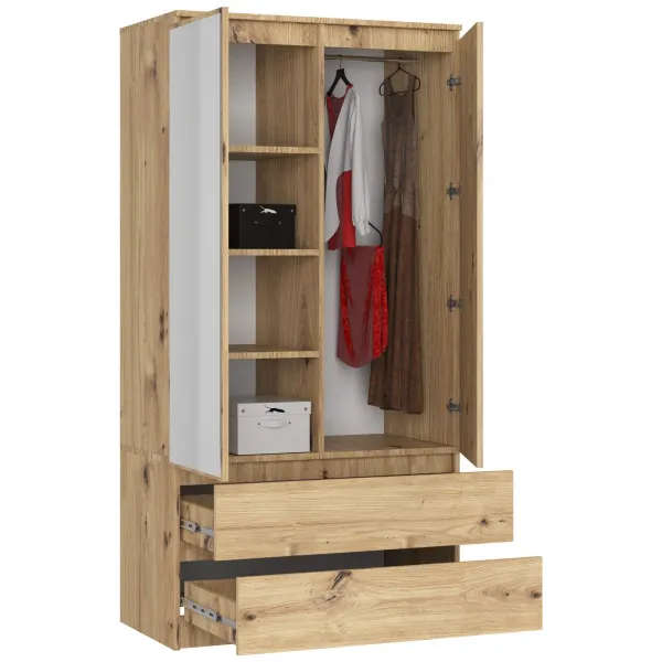 Ak furniture Šatníková skriňa Tesi S90 s dvoma zrkadlami dub artisan