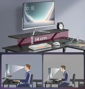 SONGMICS Rohový písací stôl so zásuvkami a LED Vasagle Bora čierny
