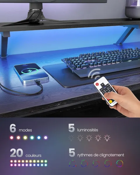 SONGMICS Rohový písací stôl so zásuvkami a LED Vasagle Bora čierny