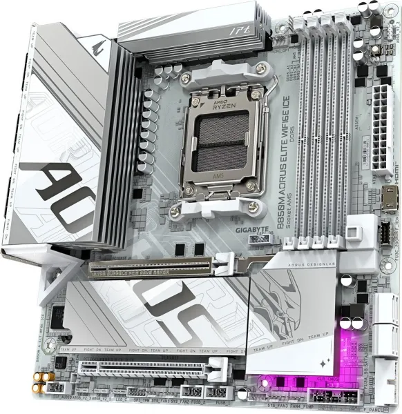 GIGABYTE MB Sc AM5 B850M A ELITE WF6E ICE, AMD B850, 4xDDR5, 1xDP, WiFi, mATX