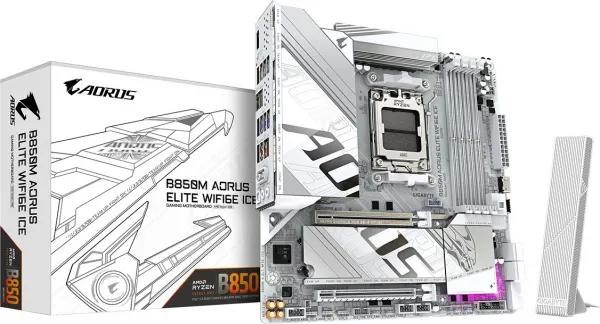 GIGABYTE MB Sc AM5 B850M A ELITE WF6E ICE, AMD B850, 4xDDR5, 1xDP, WiFi, mATX