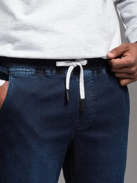 Pánske rifľové joggery s pásmi tmavo modré