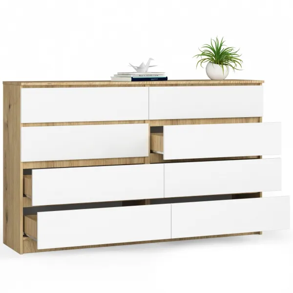 Ak furniture Komoda Kuba 160 cm 8 zásuviek dub artisan/biela