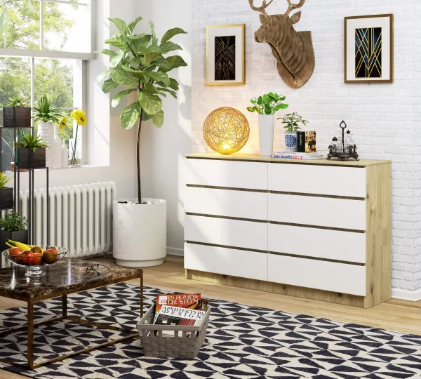 Ak furniture Komoda Kuba 160 cm 8 zásuviek dub artisan/biela