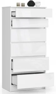 Ak furniture Komoda Kuba 60 cm - 6 zásuviek biela lesk