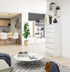 Ak furniture Komoda Kuba 60 cm - 6 zásuviek biela lesk