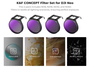 K&F Concept K&F DJI NEO 4ks sada filtrov (ND8+ND16+ND32+ND64) objektív pre drony DJI, HD, jednostranný antireflexný 37522