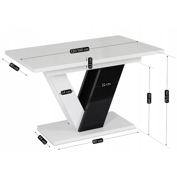 JAKS Jedálenský stôl Clark 120 cm čierno biely gloss glamour