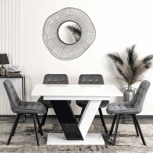 JAKS Jedálenský stôl Clark 120 cm čierno biely gloss glamour
