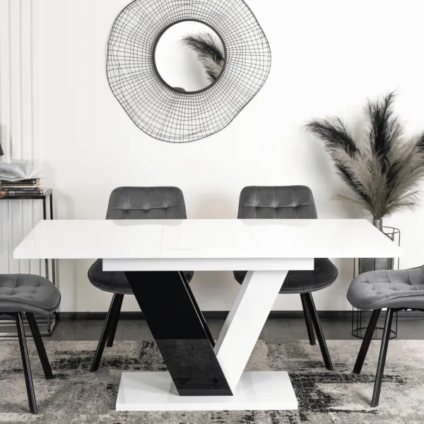 JAKS Jedálenský stôl Clark 120 cm čierno biely gloss glamour