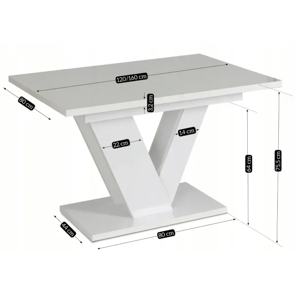 JAKS Jedálenský stôl Clark 120 cm biely gloss glamour