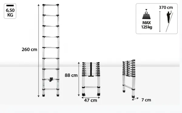 JAKS Teleskopický hliníkový rebrík 260 cm