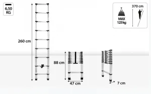 JAKS Teleskopický hliníkový rebrík 260 cm