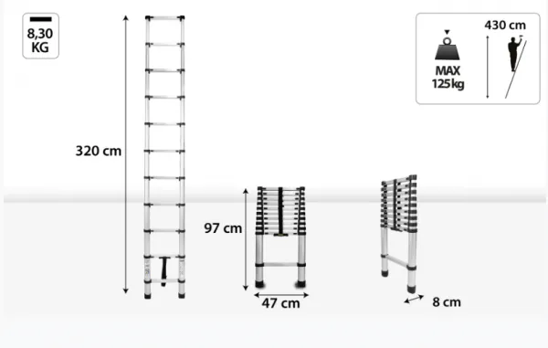 JAKS Teleskopický hliníkový rebrík 320 cm
