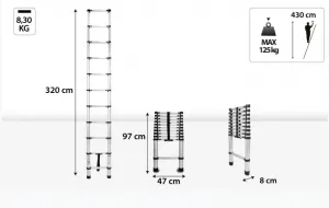 JAKS Teleskopický hliníkový rebrík 320 cm