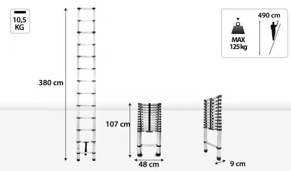 JAKS Teleskopický hliníkový rebrík 380 cm