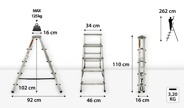 JAKS Obojstranný schodíkový rebrík 2 x 5 priečok DD5
