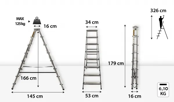JAKS Obojstranný schodíkový rebrík 2 x 8 priečok DD8