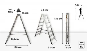 JAKS Obojstranný schodíkový rebrík 2 x 7 priečok DD7