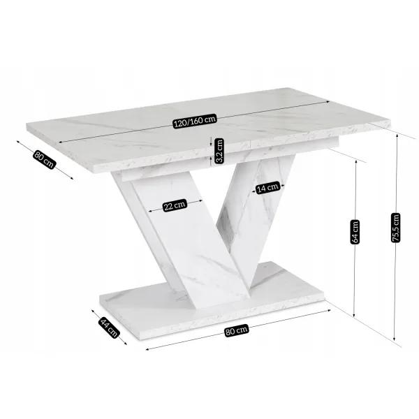 JAKS Jedálenský stôl Clark 120 cm biely mramor glamour