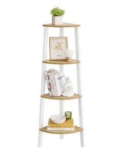 VASAGLE Rohový regál 4 police 34 x 125 x 34 cm biely dub
