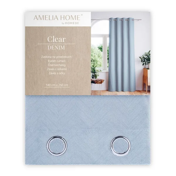 Záves AmeliaHome Clear s priechodkami 140x250 modrý/biely