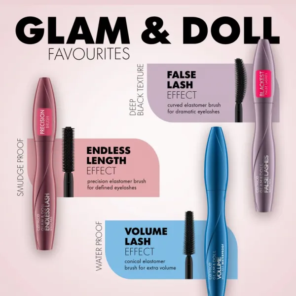 Catrice Glam & Doll Volume Mascara riasenka pre maximálny objem vodeodolná odtieň Black 10 ml