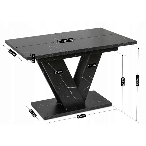 JAKS Jedálenský stôl Clark 120 cm čierny mramor glamour