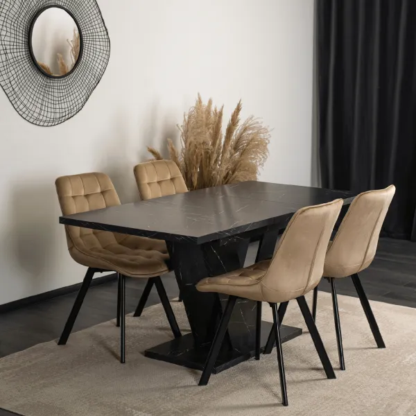 JAKS Jedálenský stôl Clark 120 cm čierny mramor glamour