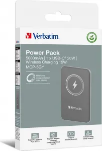 VERBATIM Powerbanka Charge 'n' Go, Magnetická, 5000 mAh, USB-C, Šedá