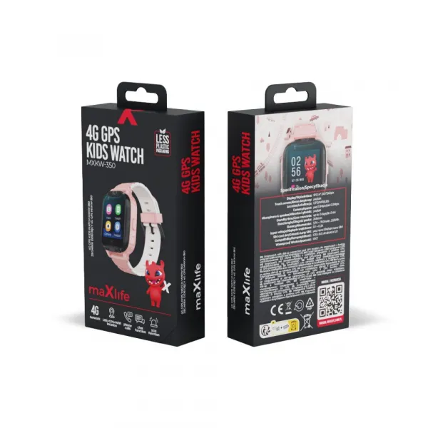 Maxlife MXKW-350 chytré hodinky pro děti, 4G, GPS, WiFi, růžové