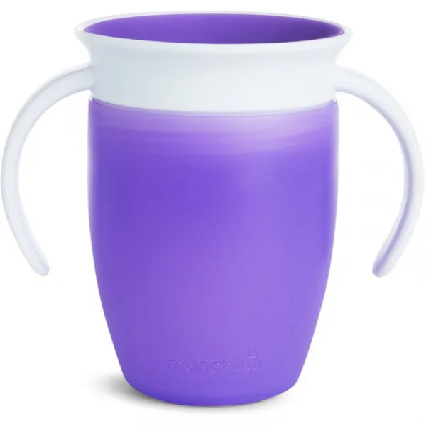 Munchkin Juniorský netečúci hrnček otočný s uškami 207 ml fialový